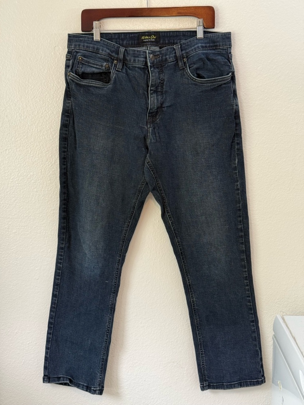 Urban Star Men's Dark Blue Denim Jeans Straight Leg Stitch Pockets 36"X30"